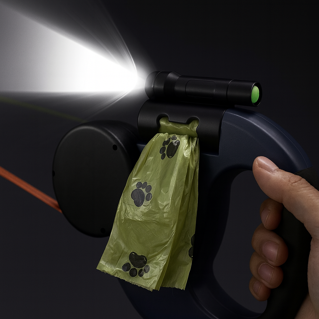 Luminia DuoLeash™ – Guinzaglio Retrattile Doppio 3 m ,Luce LED • Testa rotante 360° anti-groviglio • Nastri riflettenti